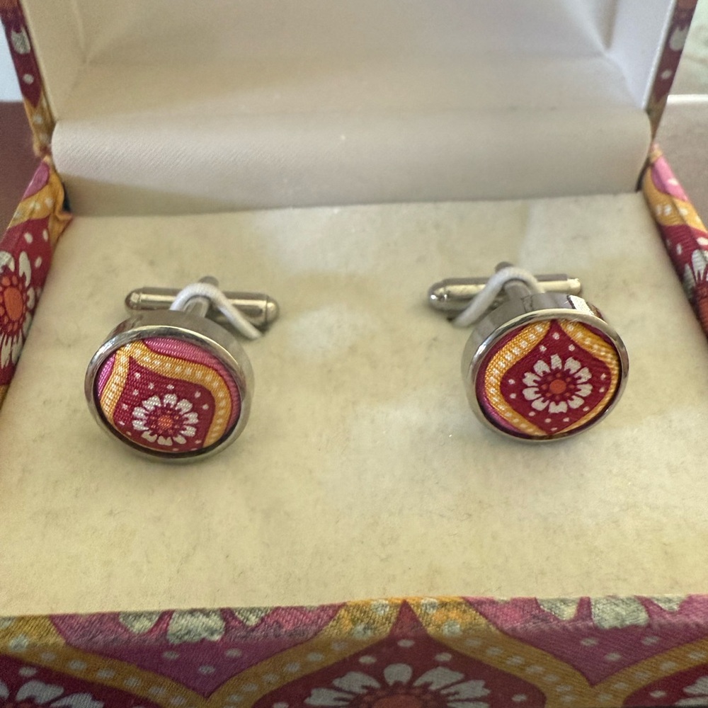 Vera Bradley Silver and Pink Cuff Links